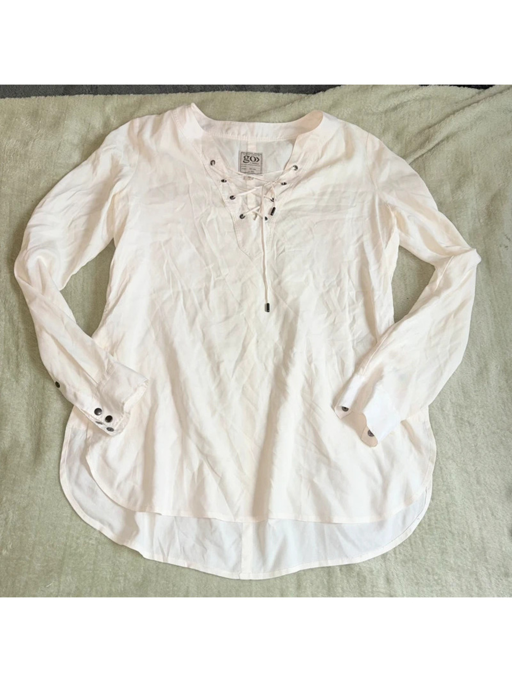 Boho Eyelid GoSilk Cream Lace Up Cottagecore Blouse